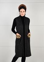 Tesettür giyim SİYAH CEPLERİ KÜRK DETAYLI LİKRALI YELEK 77931