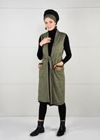 Tesettür giyim HAKİ CEPLERİ KÜRK DETAYLI LİKRALI YELEK 77931