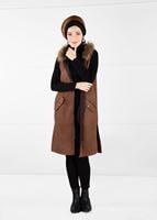 Tesettür giyim KAHVE PELUŞ DETAYLI YIRTMAÇLI SÜET YELEK 94451