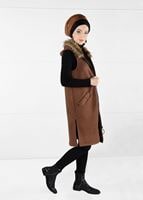 Tesettür giyim KAHVE PELUŞ DETAYLI YIRTMAÇLI SÜET YELEK 94451