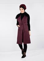 Tesettür giyim BORDO KÜRKLÜ KUŞAKLI YELEK 0748