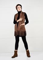 Tesettür giyim TABA PÜSKÜLLÜ CEPLİ SÜET YELEK 0778