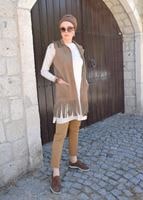 Tesettür giyim VİZON PÜSKÜLLÜ CEPLİ SÜET YELEK 0778