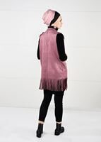 Tesettür giyim PEMBE PÜSKÜLLÜ CEPLİ SÜET YELEK 0778