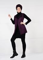 Vêtements hijab ROUGE BORDEAUX GILET EN DAIM À FRANGES 1758 