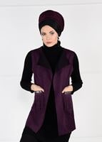 Vêtements hijab ROUGE BORDEAUX GILET EN DAIM À FRANGES 1758 