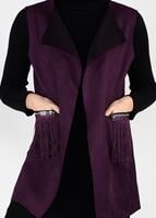 Vêtements hijab ROUGE BORDEAUX GILET EN DAIM À FRANGES 1758 