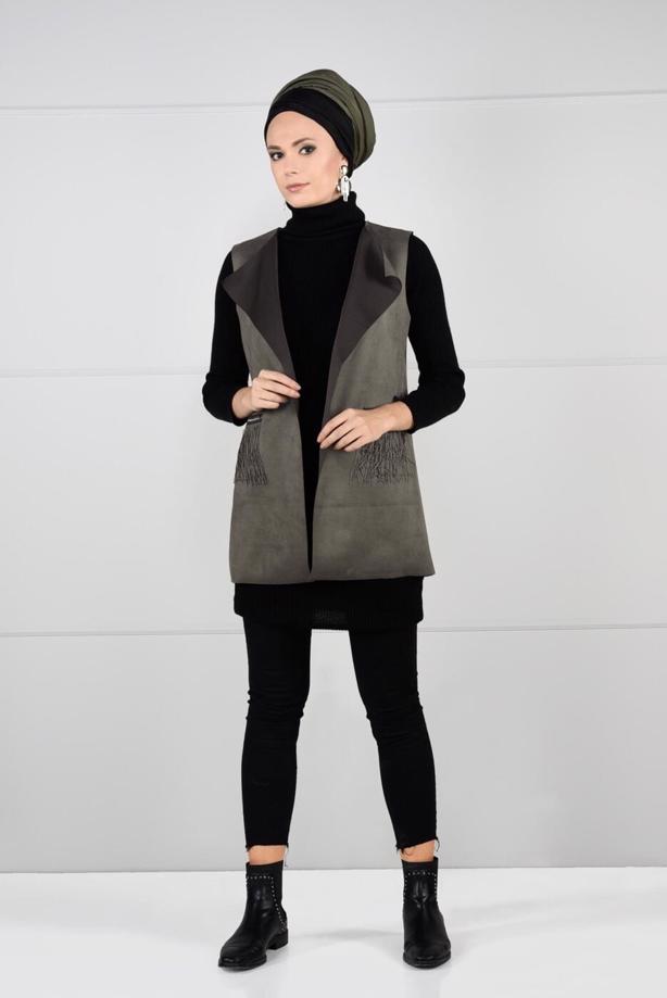 Hijab clothing  FRINGED SUEDE VEST 1758  - TRENDTESETTÜR
