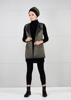 Hijab clothing KHAKI FRINGED SUEDE VEST 1758 