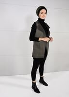 Hijab clothing KHAKI FRINGED SUEDE VEST 1758 