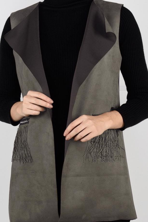 Hijab clothing  FRINGED SUEDE VEST 1758  - TRENDTESETTÜR