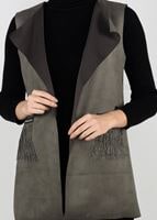 Hijab clothing KHAKI FRINGED SUEDE VEST 1758 