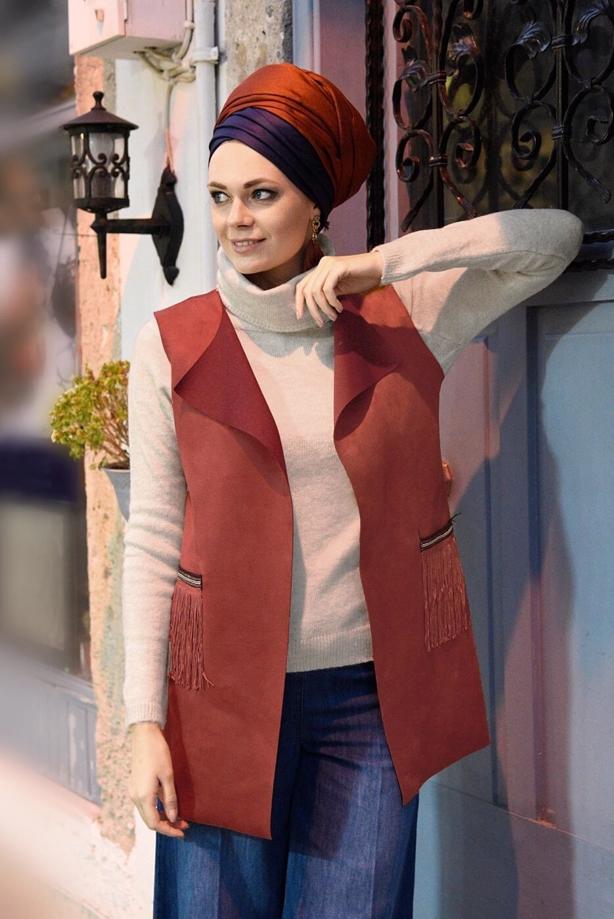 Hijab clothing  FRINGED SUEDE VEST 1758  - TRENDTESETTÜR