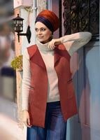 Hijab clothing BROWN FRINGED SUEDE VEST 1758 