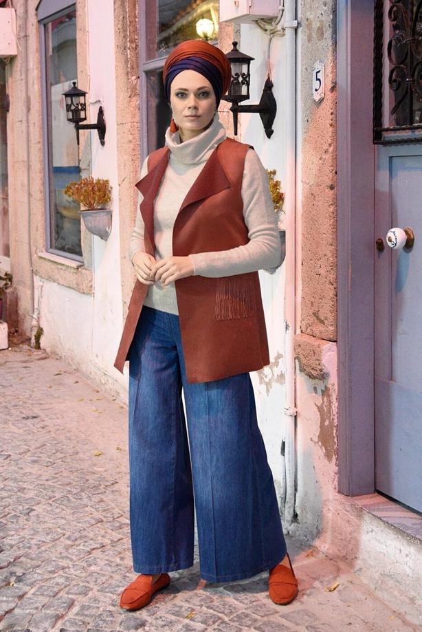 Hijab clothing  FRINGED SUEDE VEST 1758  - TRENDTESETTÜR