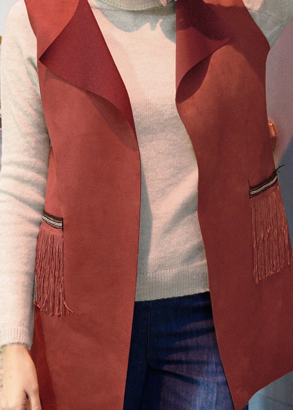 Hijab clothing BROWN FRINGED SUEDE VEST 1758 