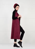 Tesettür giyim BORDO BELİ DETAYLI LİKRALI SÜET YELEK 2390