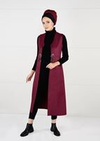 Tesettür giyim BORDO BELİ DETAYLI LİKRALI SÜET YELEK 2390