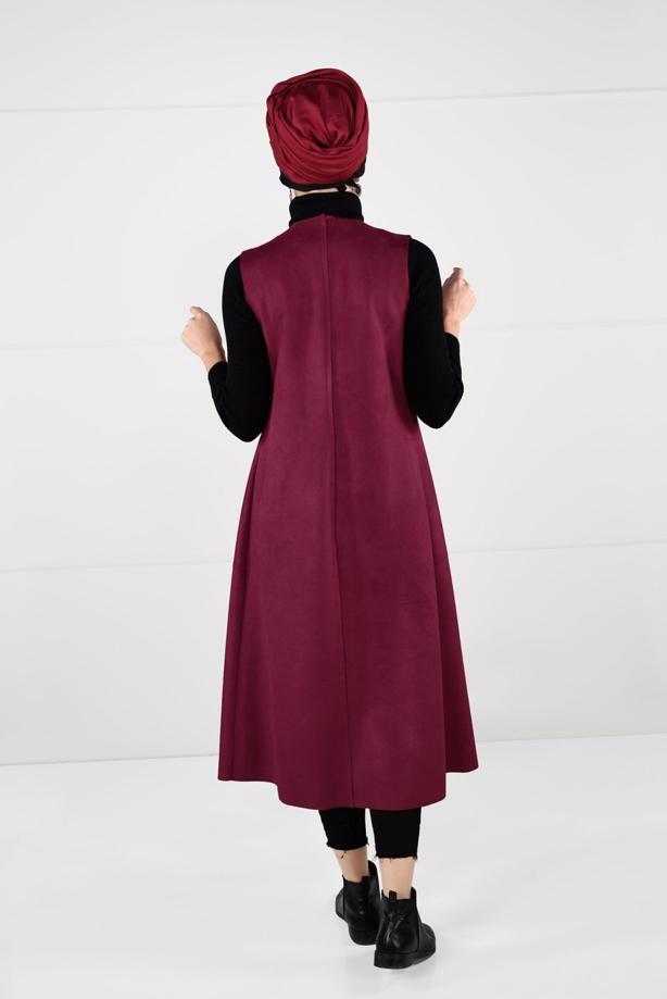 Tesettür giyim  BELİ DETAYLI LİKRALI SÜET YELEK 2390 - TRENDTESETTÜR