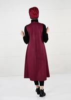 Tesettür giyim BORDO BELİ DETAYLI LİKRALI SÜET YELEK 2390