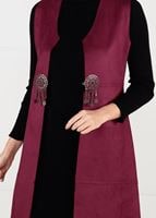 Tesettür giyim BORDO BELİ DETAYLI LİKRALI SÜET YELEK 2390