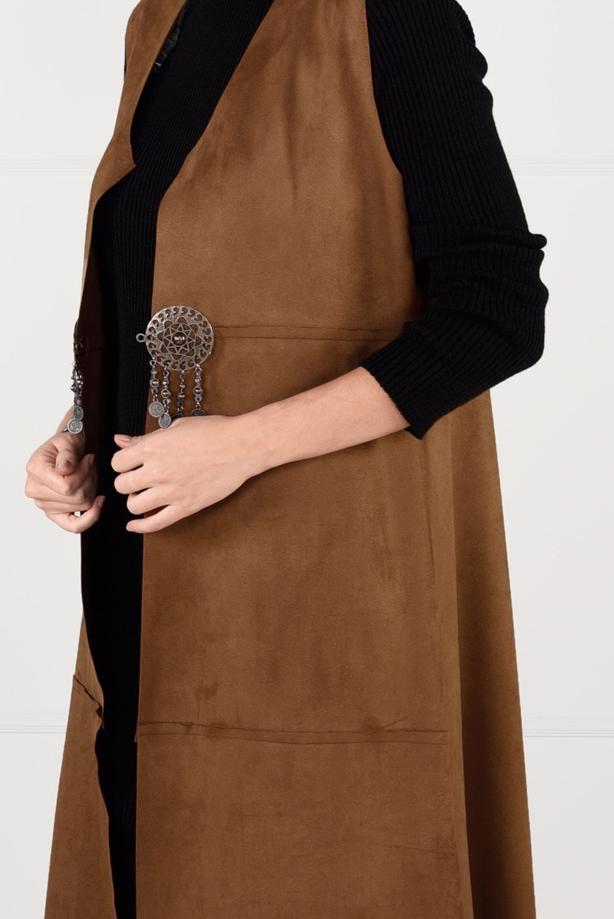 Tesettür giyim  BELİ DETAYLI LİKRALI SÜET YELEK 2390 - TRENDTESETTÜR