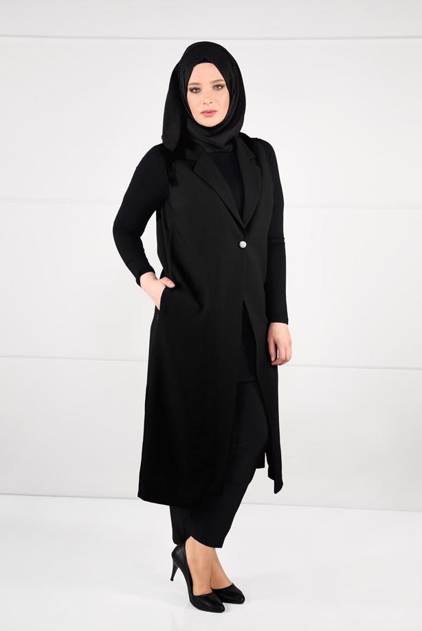 Hijab clothing BLACK BUTTONED VEST 2641  - TRENDTESETTÜR