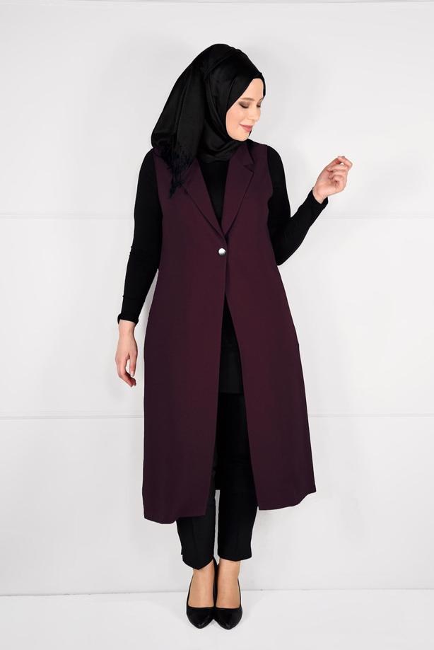 Hijab clothing CLARET RED BUTTONED VEST 2641  - TRENDTESETTÜR