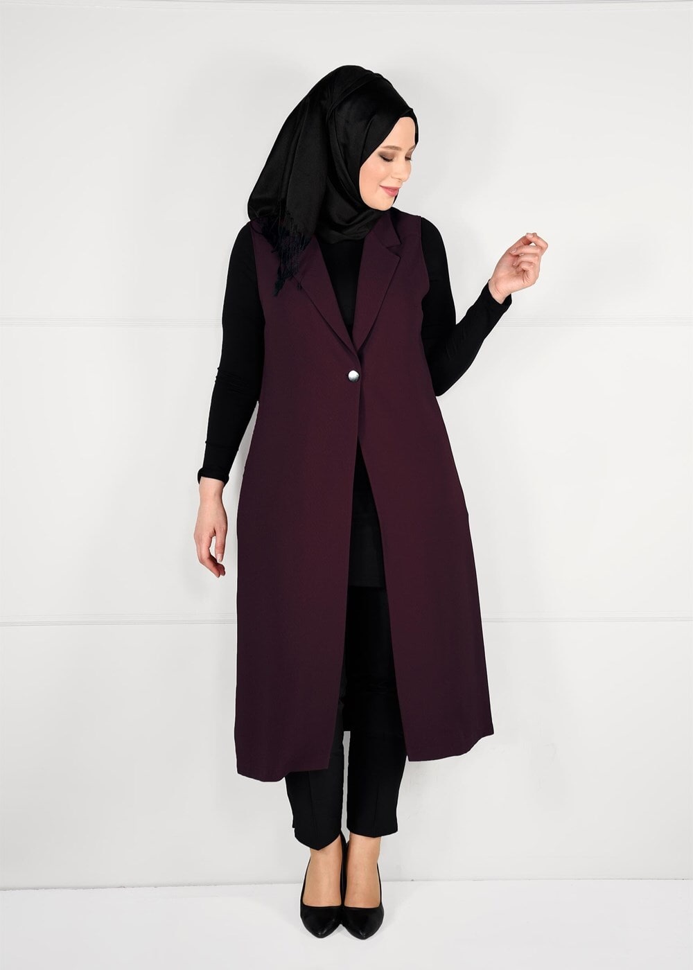 Vêtements hijab ROUGE BORDEAUX GILET À BOUTONNÉ 2641