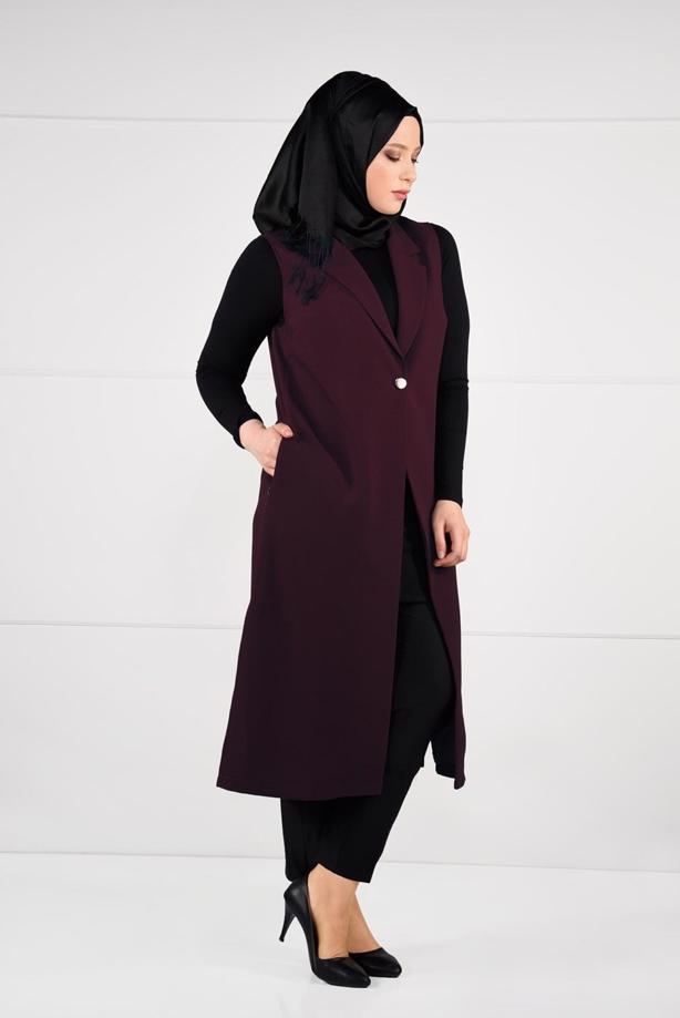 Hijab clothing CLARET RED BUTTONED VEST 2641  - TRENDTESETTÜR