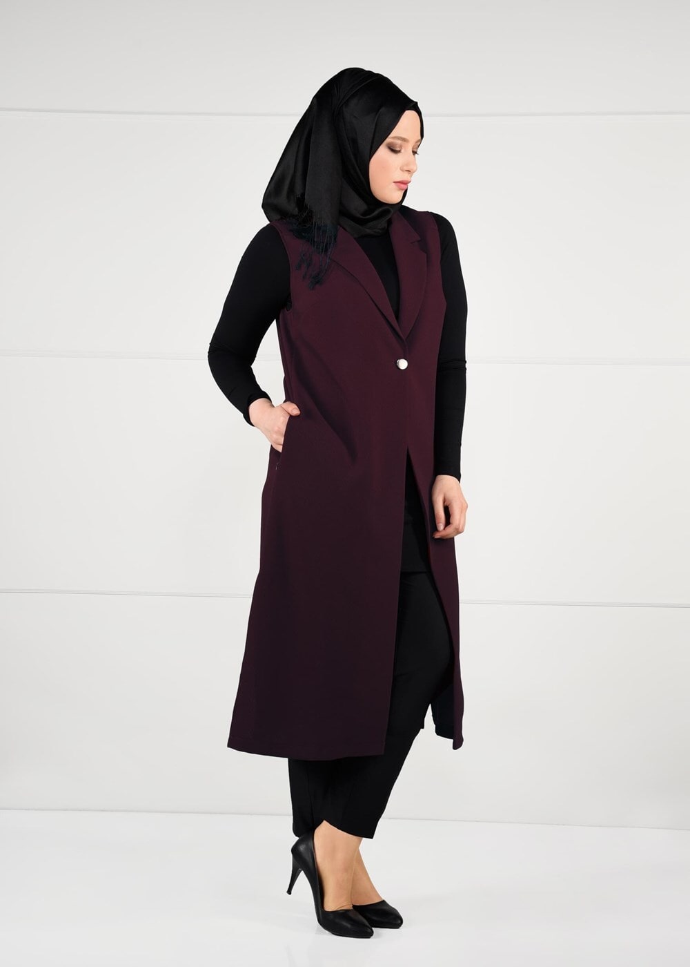 Vêtements hijab ROUGE BORDEAUX GILET À BOUTONNÉ 2641
