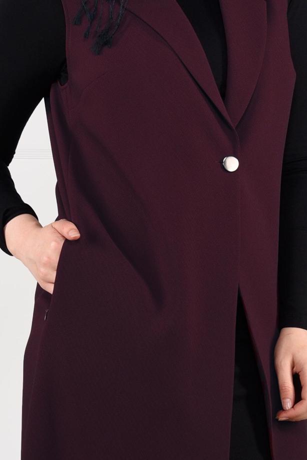 Tesettür giyim BORDO DÜĞME DETAYLI YELEK 2641 - TRENDTESETTÜR