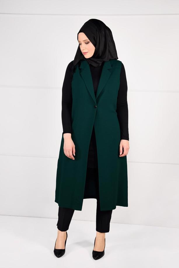 Hijab clothing GREEN BUTTONED VEST 2641  - TRENDTESETTÜR