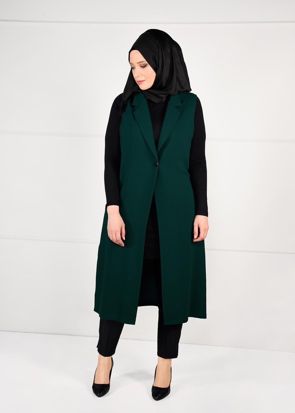 Hijab clothing GREEN BUTTONED VEST 2641 