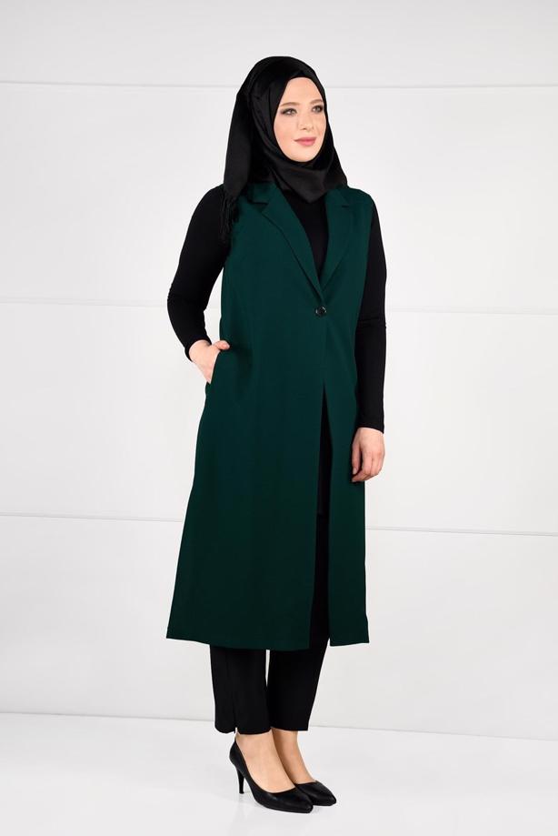 Hijab clothing GREEN BUTTONED VEST 2641  - TRENDTESETTÜR
