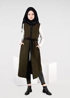 Tesettür giyim HAKİ DESENLİ KUŞAKLI YELEK 4051 