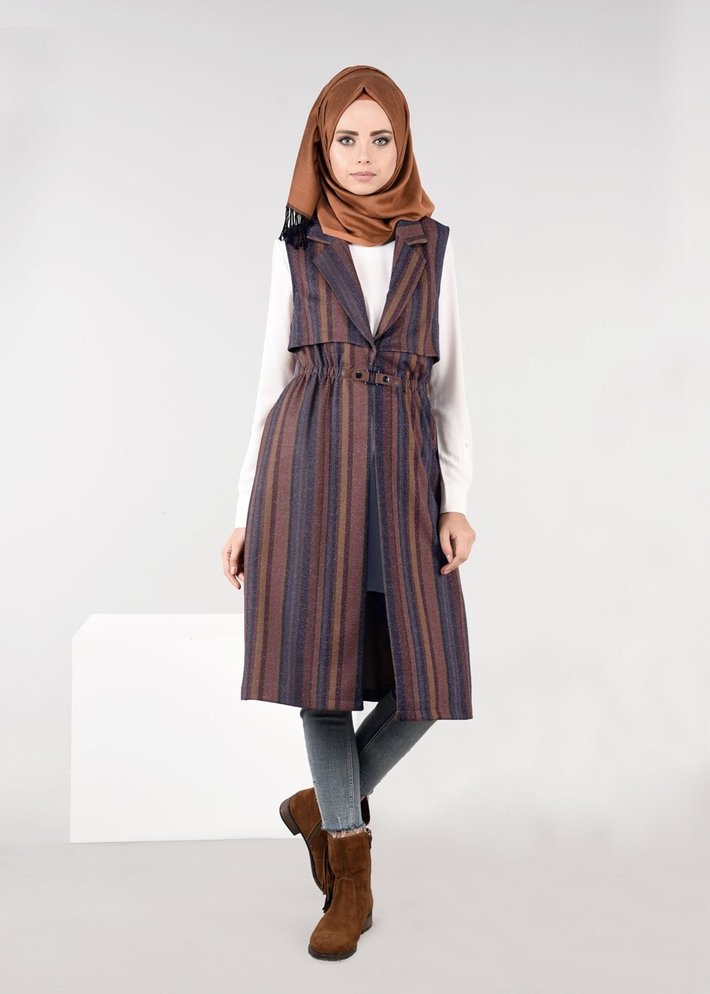 Hijab clothing NAVY BLUE STRIPPED ELASTIC-WAIST VEST 4069