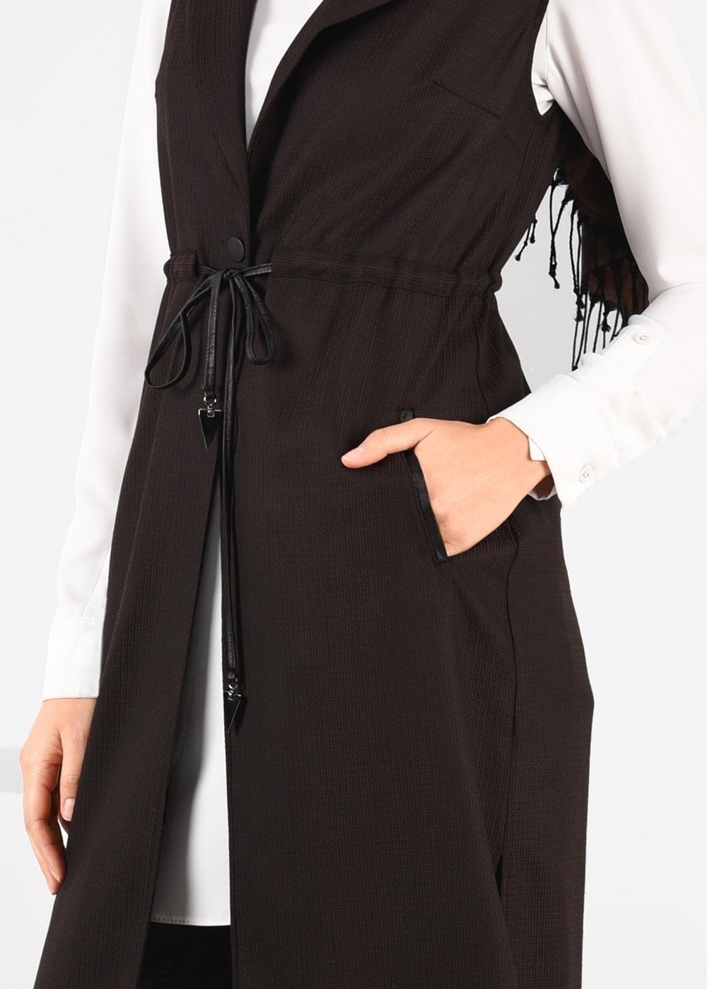 Tesettür giyim TABA BELDEN DERİ BAĞCIKLI YELEK 4713 