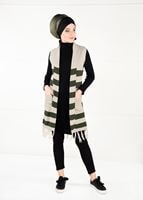 Tesettür giyim HAKİ ŞAL YAKA PÜSKÜLLÜ YELEK 4907 