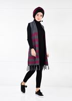 Tesettür giyim GRİ ŞAL YAKA PÜSKÜLLÜ YELEK 4907 