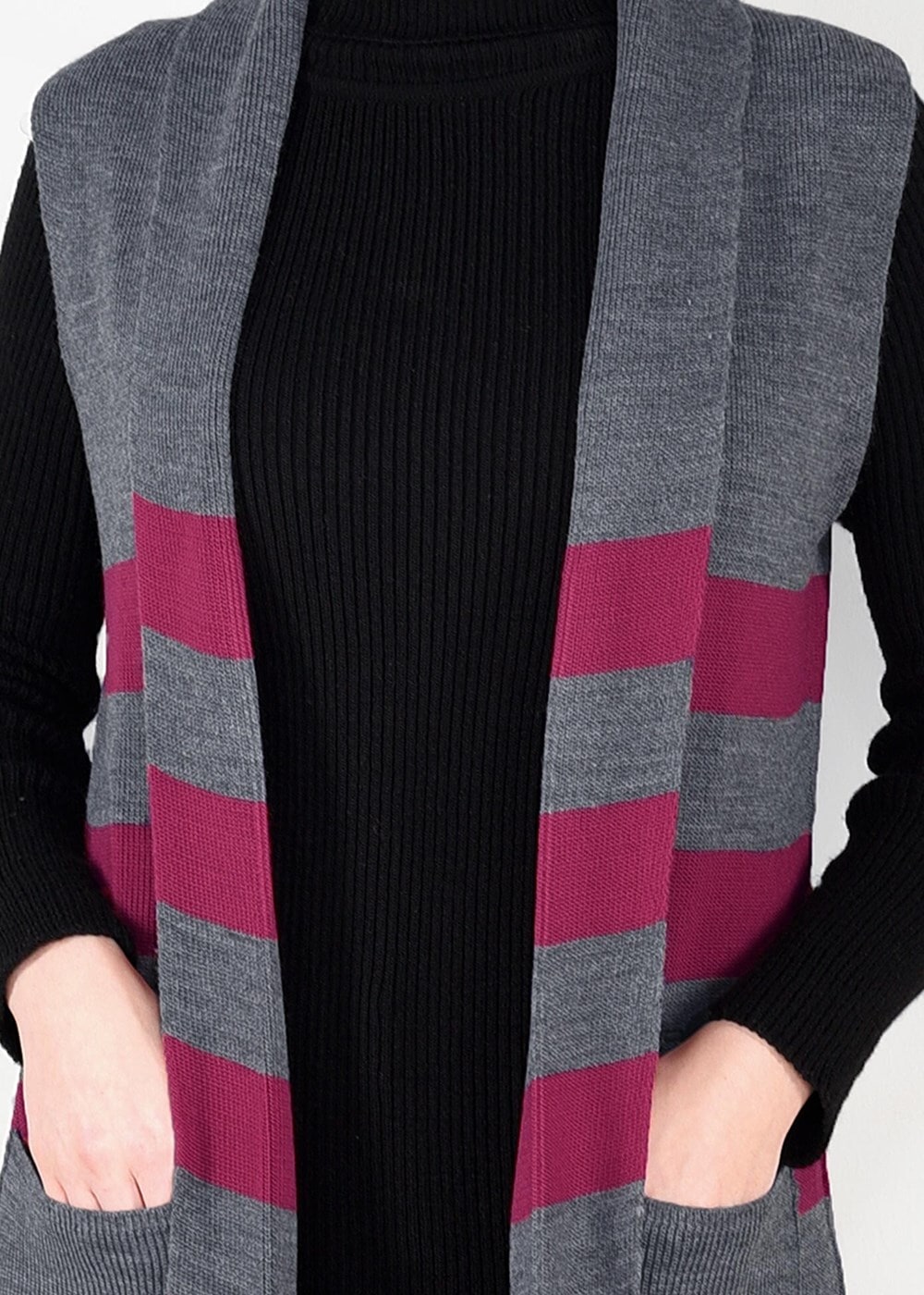 Tesettür giyim GRİ ŞAL YAKA PÜSKÜLLÜ YELEK 4907 