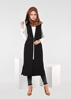 Tesettür giyim SİYAH YANLARI YIRTMAÇLI CEPLİ YELEK 4956 