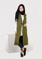 Tesettür giyim YEŞİL YANLARI YIRTMAÇLI CEPLİ YELEK 4956 