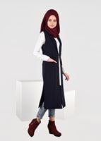 Tesettür giyim LACİVERT YANLARI YIRTMAÇLI CEPLİ YELEK 4956 