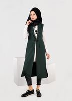 Tesettür giyim YEŞİL YANLARI YIRTMAÇLI CEPLİ YELEK 4956 