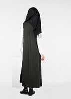 Tesettür giyim HAKİ YANLARI BAĞCIKLI OMUZLARI KUŞ GÖZÜ DETAYLI ÖRME YELEK 4958 