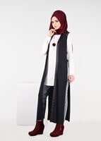 Tesettür giyim LACİVERT YANLARI BAĞCIKLI OMUZLARI KUŞ GÖZÜ DETAYLI ÖRME YELEK 4958 