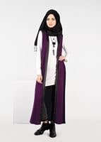 Tesettür giyim MOR YANLARI BAĞCIKLI OMUZLARI KUŞ GÖZÜ DETAYLI ÖRME YELEK 4958 