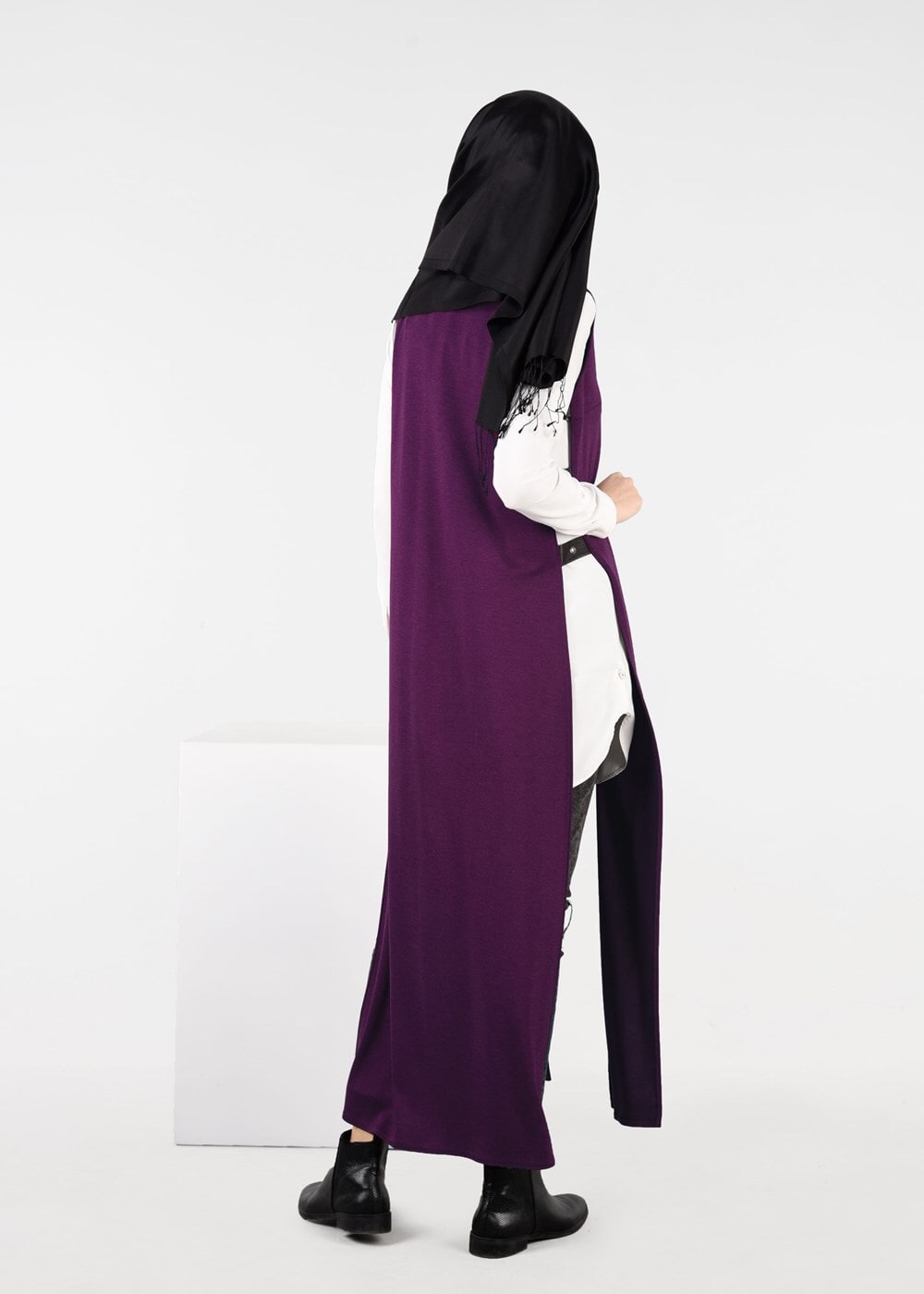 Tesettür giyim MOR YANLARI BAĞCIKLI OMUZLARI KUŞ GÖZÜ DETAYLI ÖRME YELEK 4958 