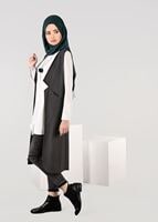 Tesettür giyim GRİ BİYE DETAYLI YELEK 4974 